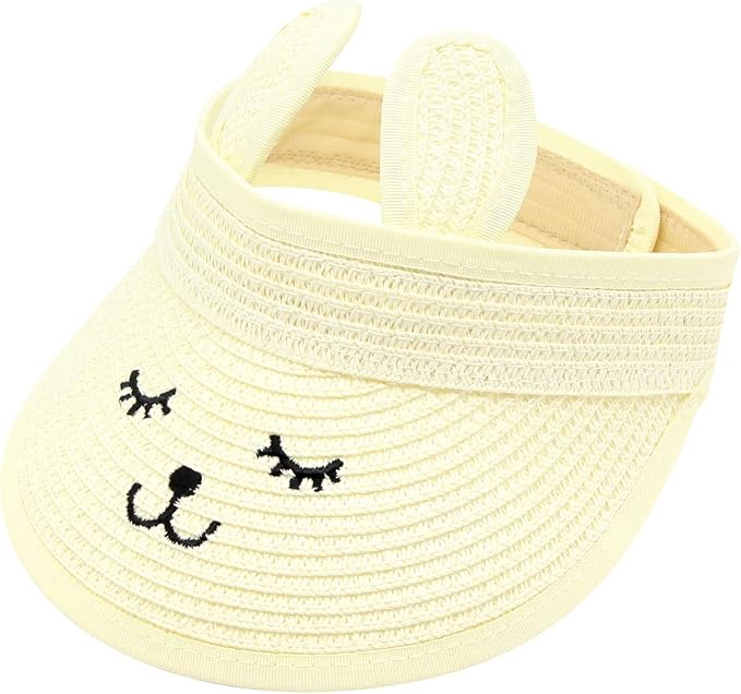 儿童空草帽,编织沙滩帽,防紫外线遮阳帽,可折叠,可爱兔子,熊形状,适合